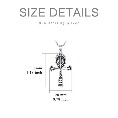 Sterling Silver  Ankh Lotus Pendant Necklace
