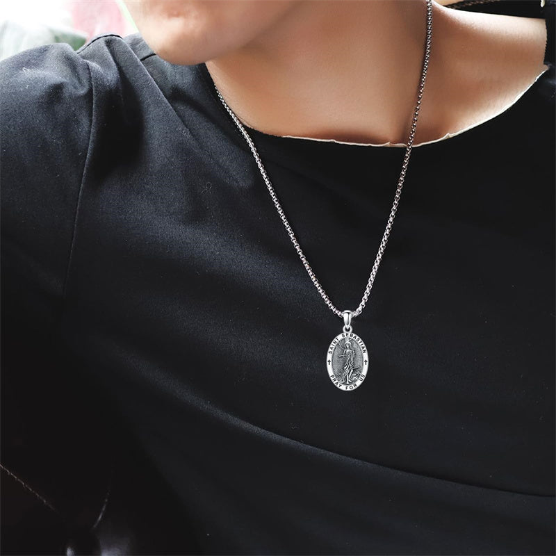 Sterling Silver Amulet Medal  St Sebastian Saint Christopher Viking Deer Pendant Necklace