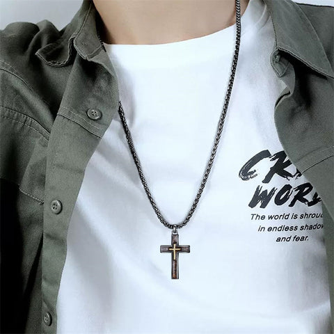 Sterling Silver Cross Religious Necklace for Men