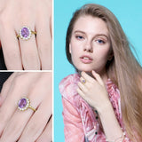 14K Yellow Gold Plated Birthstone Halo Engagement Rings for Women