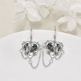 Witches Heart Moss AgaeEarrings 925 Sterling Silver Goth Black Rose Jewelry for Women
