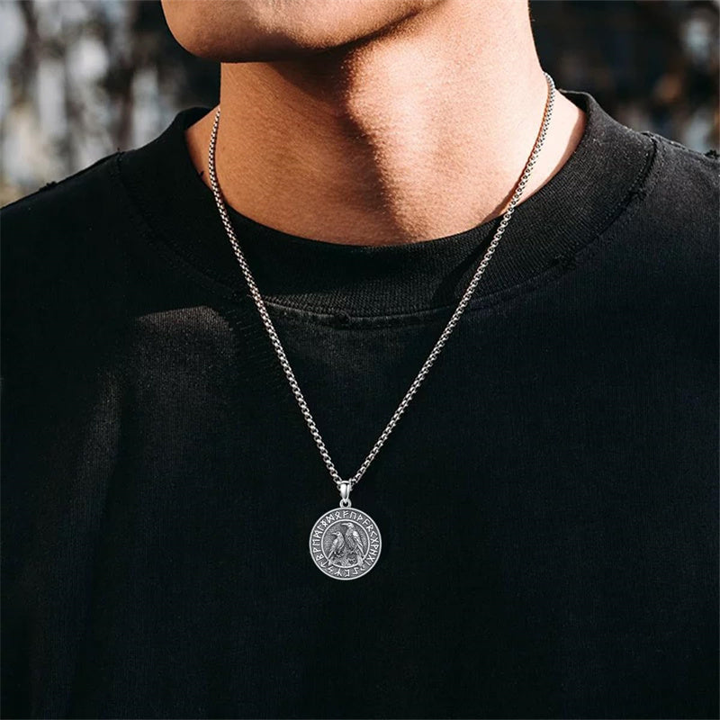 Sterling Silver Viking Raven Bear Odin Wolf Pendant Necklace for Men