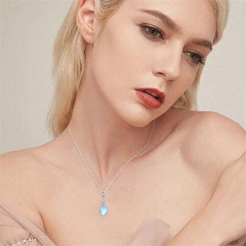 Sterling Silver Teardrop Moonstone Turquoise White Opal  Celtic Knot Pendant Necklace for Women