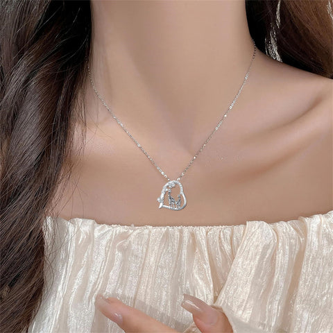 Sterling Silver Cubic Zircon Mother Daughter Mama Bear Giraffe Elephants Otters Penguins Heart Pendant Necklace