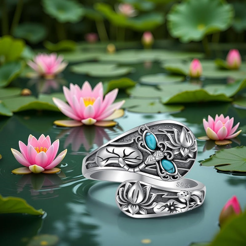 Sterling SilverMustard Seed Turtle Ocean Butterfly Dragonfly Turquoise Adjustable  Spoon Ring Spoon Jewelry for Women