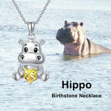 Sterling Silver Birthstone Hippo Pendant Necklace Birthday Christmas Gift