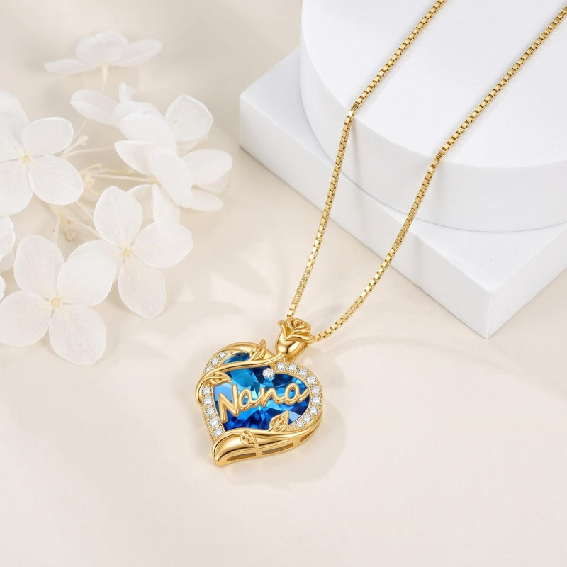 14K Gold Plated Heart Crystal Rose Mom  Sister Daughter Pendant Necklace for Woman