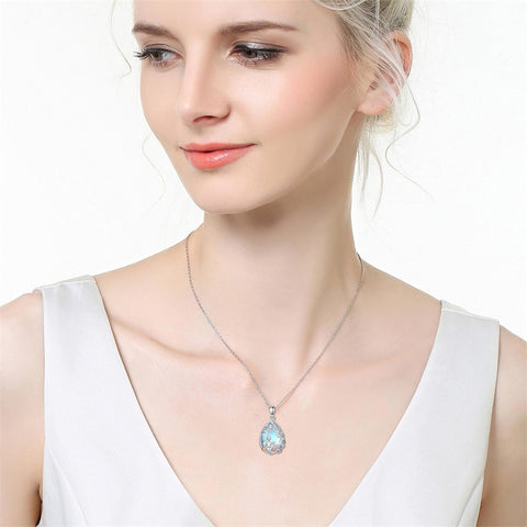 Sterling Silver Moonstone Teardrop Father Daughter Mother Daughter Pendant Necklace