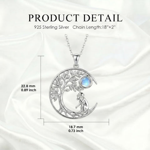 Sterling Silver Moonstone Tree of Life Wolf Cat Fox Rabbit Monkey Pendant Necklace Gift for  Birthday Christmas
