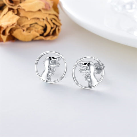 Sterling Silver Dinosaur Stud Earrings
