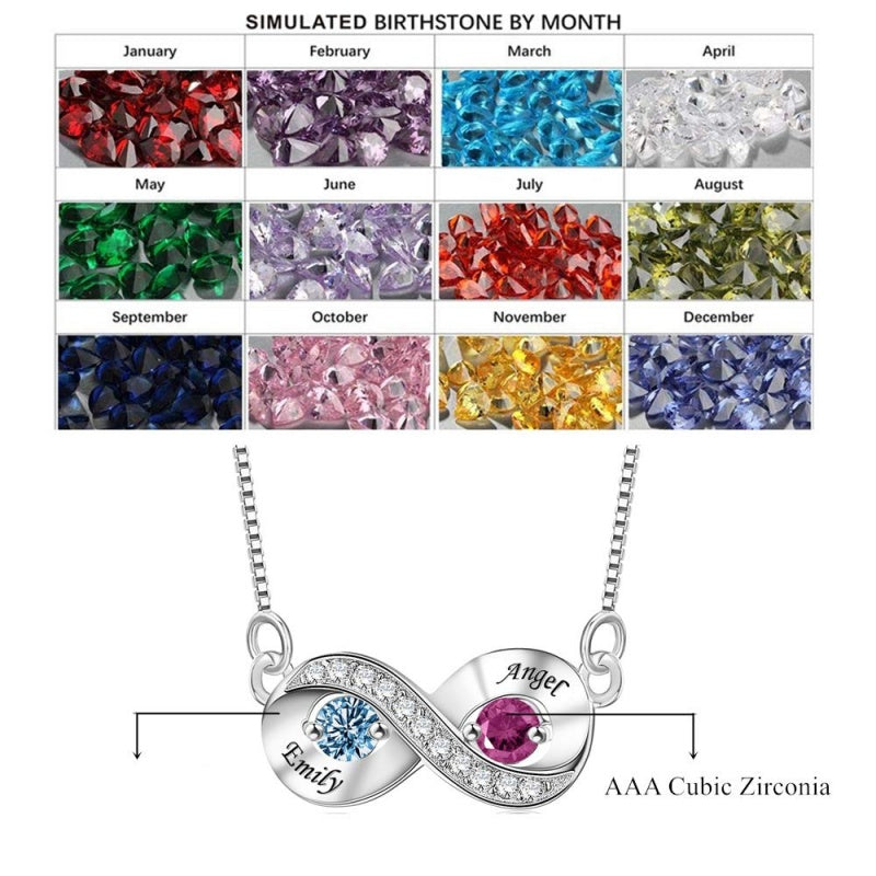 14K Gold 2  Simulated Birthstone Personalized Engraved Pendant Necklace for Women