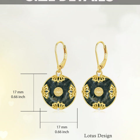 14K Gold Plated Natural Jade  Earrings for Women Good Fortune Jewelry Birthday Mother's Day Gifts
