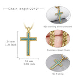 14K Gold Plated Turquoise Malachite Abalone Shell Cross Pendant Necklace for Men