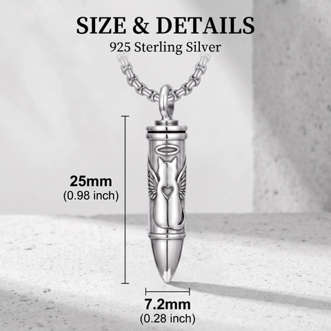 Sterling Silver Animal Angel Wings Pet Jesus Bullet Urn Necklaces for Ashes for Men
