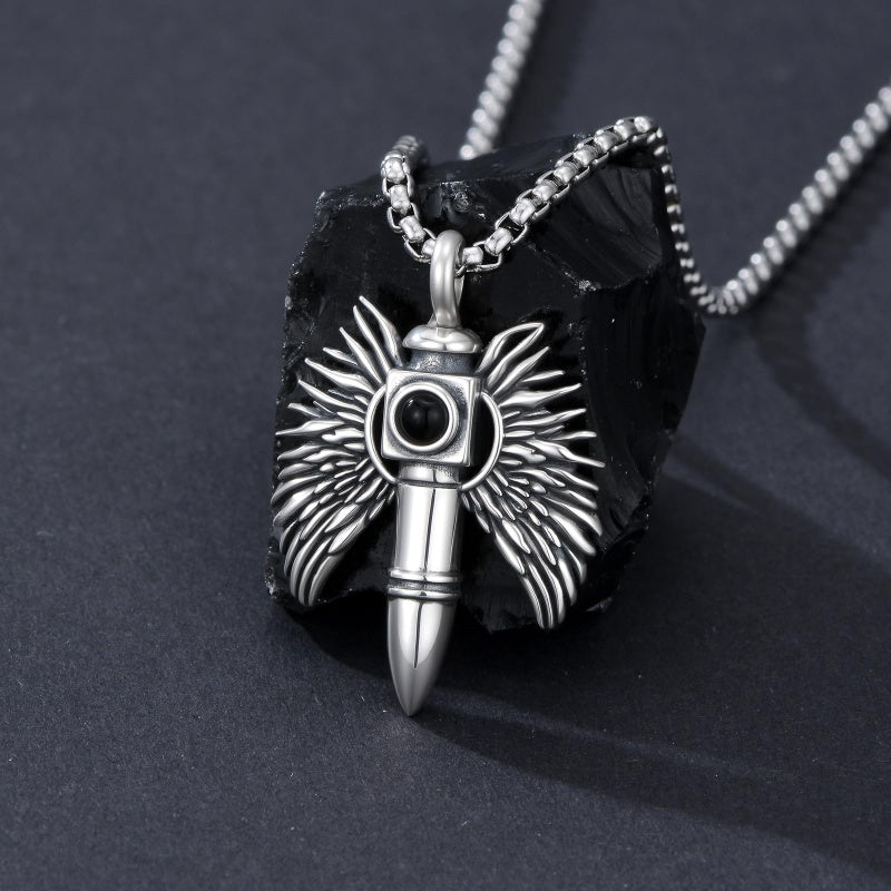 Sterling Silver Animal Angel Wings Pet Jesus Bullet Urn Necklaces for Ashes for Men
