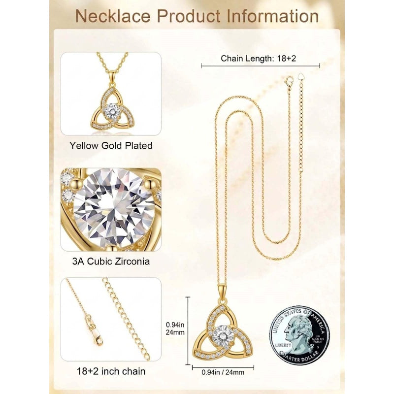 14K Gold Plated Celtic Knot Pendant Necklace Irish Jewelry Gift for Her