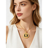 14K Gold Plated Black Onyx Patron Saint Medal Religious Amulet Pendant Necklace for Men