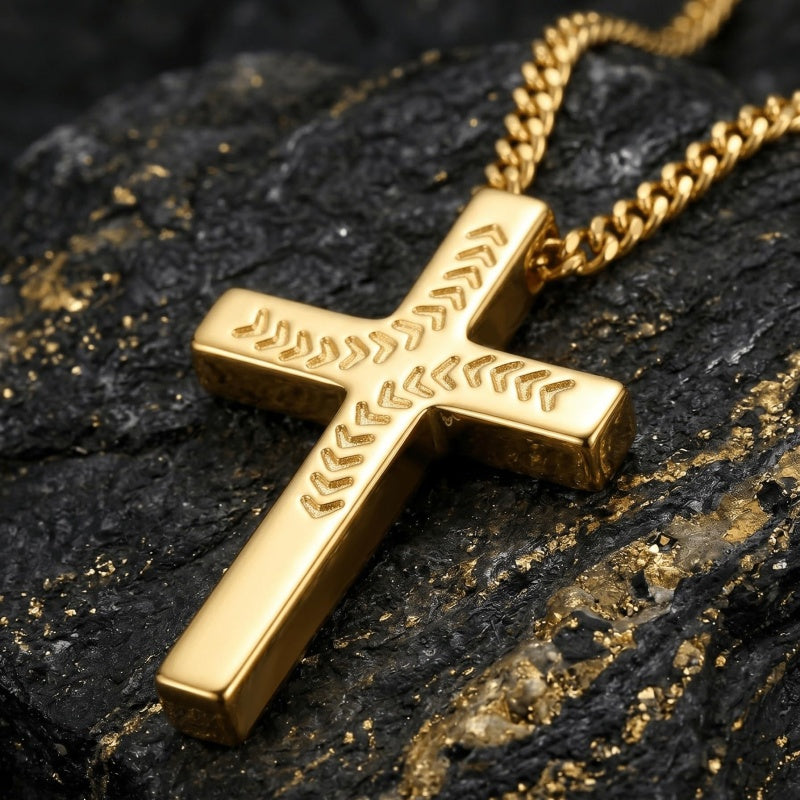 14K Gold Plated Soccer Football Basketball Baseball Cross  with Bible Verses Religious Pendant Necklace for Men