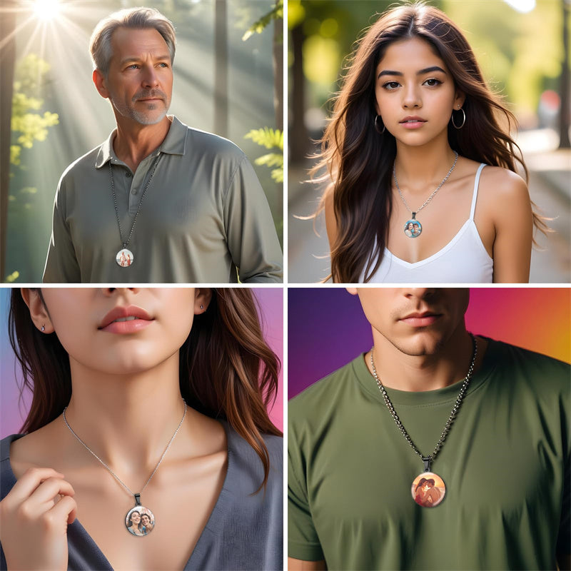 Stainless Steel  Round Customized Photo Pendant Necklace