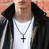 14K Gold Plated Turquoise Malachite Cross Necklace for Men Christianity Cross Jewelry