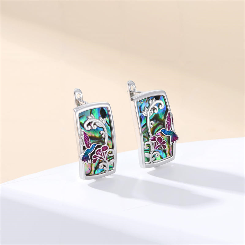 Sterling Silver Abalone Shell Mountain Cat Dog Fox Dragonfly Hummingbird Earring