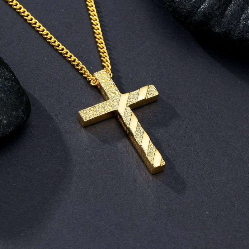 Bible Verse 14K Gold Plated American Flag Cross Necklace for Men