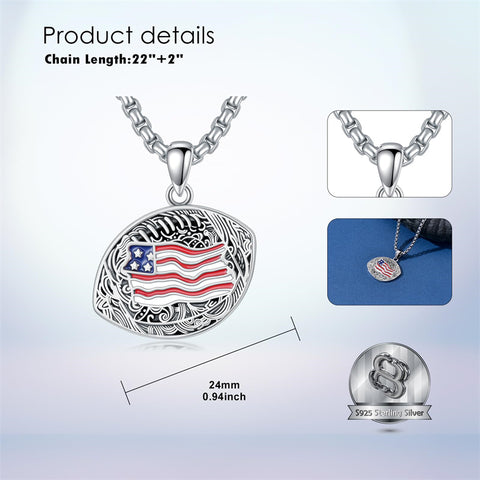 Sterling Silver American Flag Football Basketball Soccer Volleyball Tennis Baseball Pendant Necklace