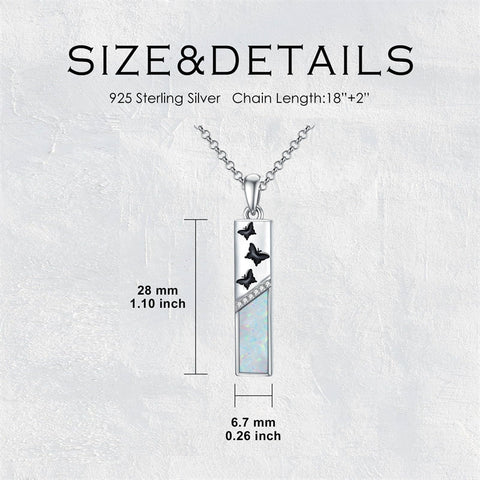 Sterling Silver White Opal Butterfly Dragonfly Tree of Life Paw Print Bar Pendant Necklace Gift for Birthday Christmas