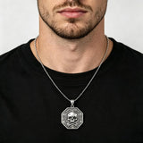 Sterling Silver Memento Mori Gothic Skull Amulet Pendant Necklace for Men