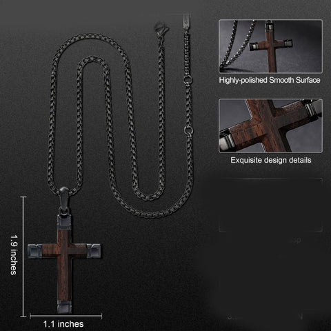 14K Gold  Plated Wooden Cross Crucifix Pendant Necklace for Men