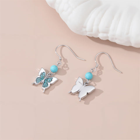 Sterling Silver Turquoise Owl Dragonfly Butterfly Hummingbird Dangle Earrings