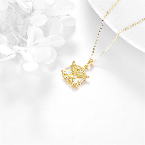 10K 14K 18K Yellow Gold  Phoenix Pendant Necklace for Women
