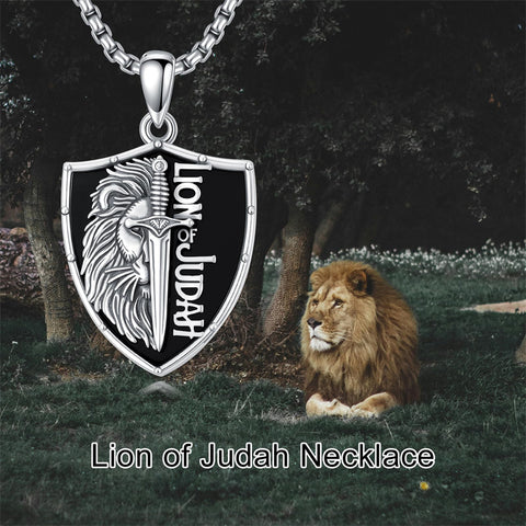 Sterling Silver Faith Bible Lion Pendant Necklace for Men