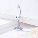 Sterling Silver Cubic Zircon Angel Wings Mermaid Tail Palm Tree Pet Paw Print Belly Button Ring