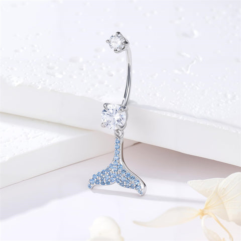 Sterling Silver Cubic Zircon Angel Wings Mermaid Tail Palm Tree Pet Paw Print Belly Button Ring