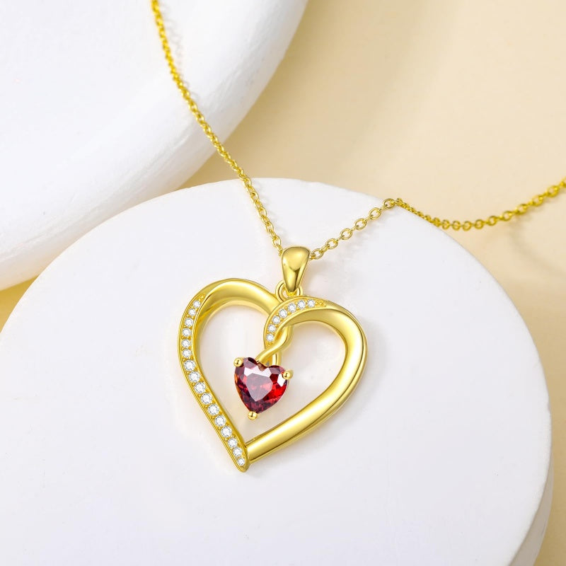 10K 14K 18K Solid Gold Personalized Engraved 1-4 Birthstone Heart Necklaces for Women