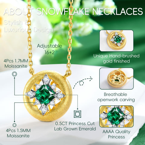 14K Gold Plated Lab-Grown Emerald Pendant Necklaces for Women