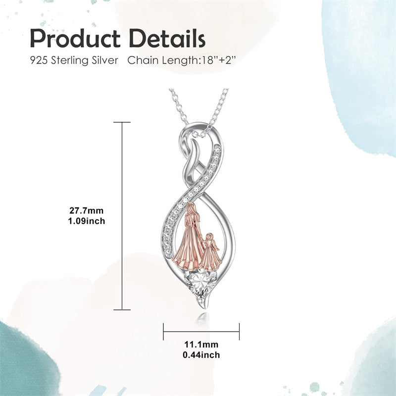 Sterling Silver Birthstone Infinity Heart Mother Daughter Pendant Necklace