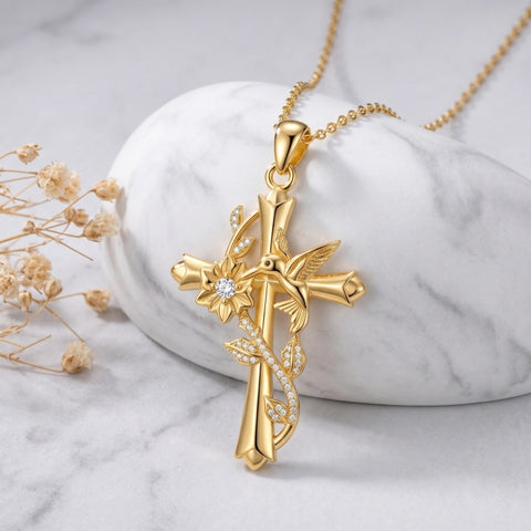 14K Gold Plated Cross Necklace for Women