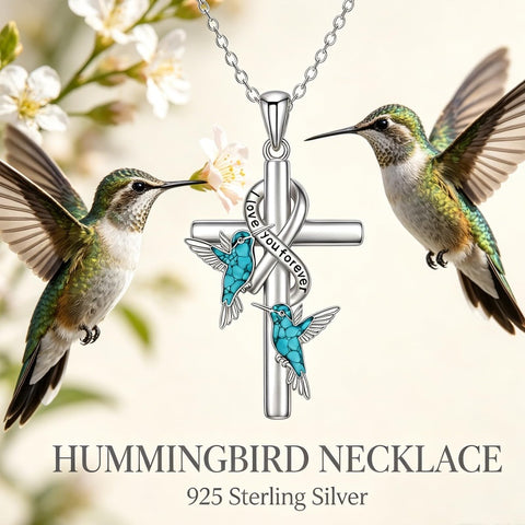 Sterling Silver  Hummingbird Blue Jay Dragonfly Butterfly Cross Necklace Engraved with I Love You Forever