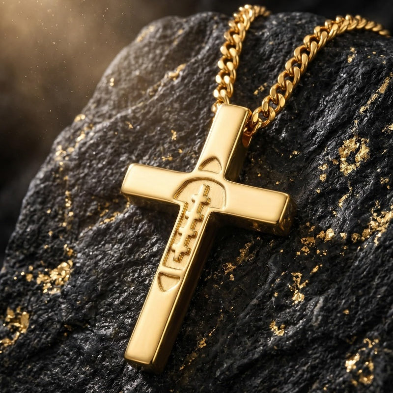 14K Gold Plated Soccer Football Basketball Baseball Cross  with Bible Verses Religious Pendant Necklace for Men