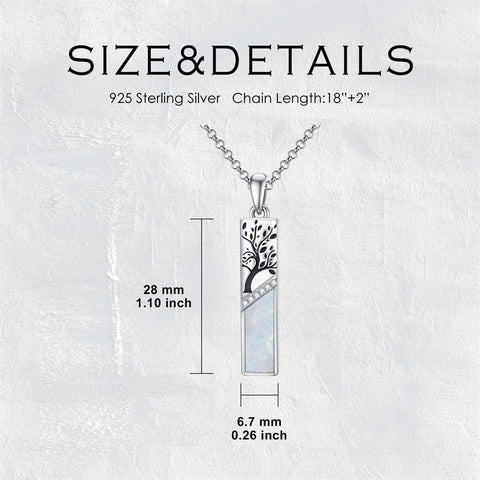 Sterling Silver White Opal Butterfly Dragonfly Tree of Life Paw Print Bar Pendant Necklace Gift for Birthday Christmas