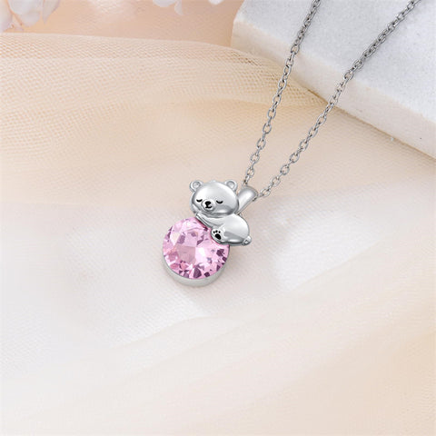 Sterling Silver Birthstone Teddy Bear Pendant Necklace Christmas Gifts for Women Children
