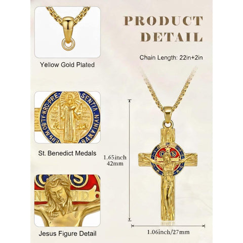St Michael St Benedict  St Christopher Virgin MaryPendant Necklace 14K Gold Plated Christian Catholic Jewelry