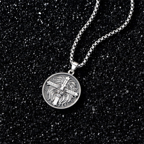 Sterling Silver Faith Bible Lion Pendant Necklace for Men