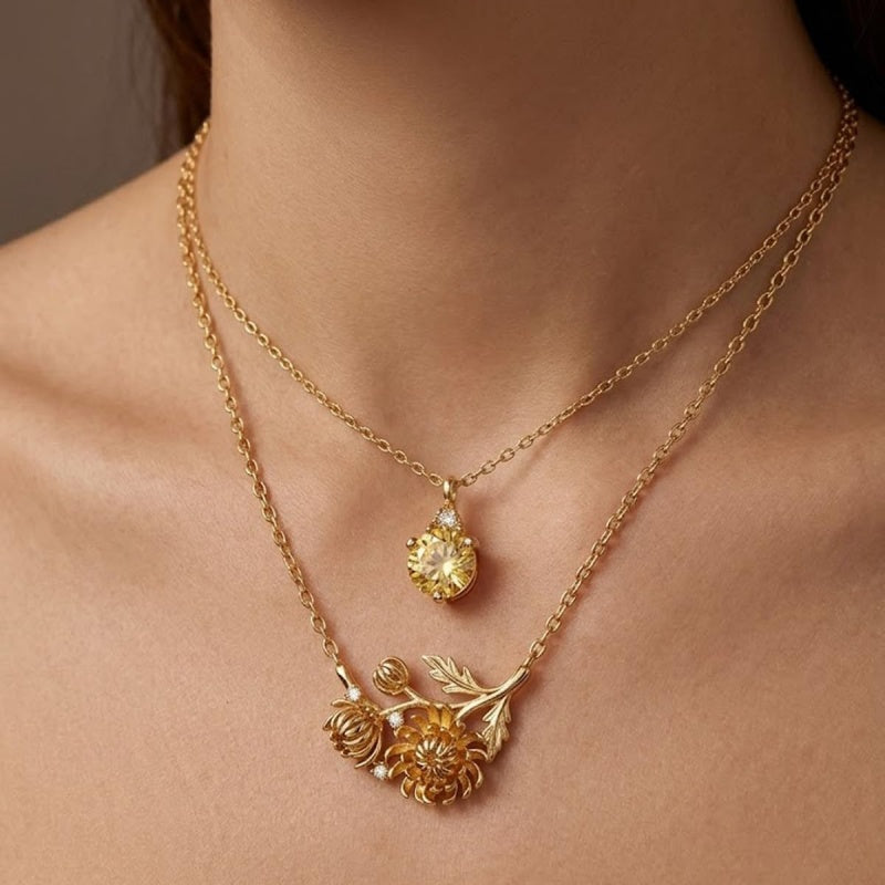 14K Gold Birthstone Birth Flower  Pendant Necklace Birthday Jewelry Gifts for Women