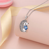 Sterling Silver CZ Heart Hedgehog Pendant Necklace