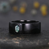 Sterling Silver Personalized Engraved Moss Agate Wedding Rings Promise Ring for Men