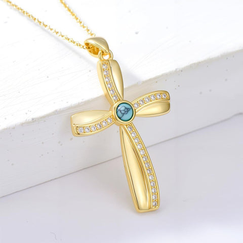 14K Gold Plated Cross Pendant Necklace for Women