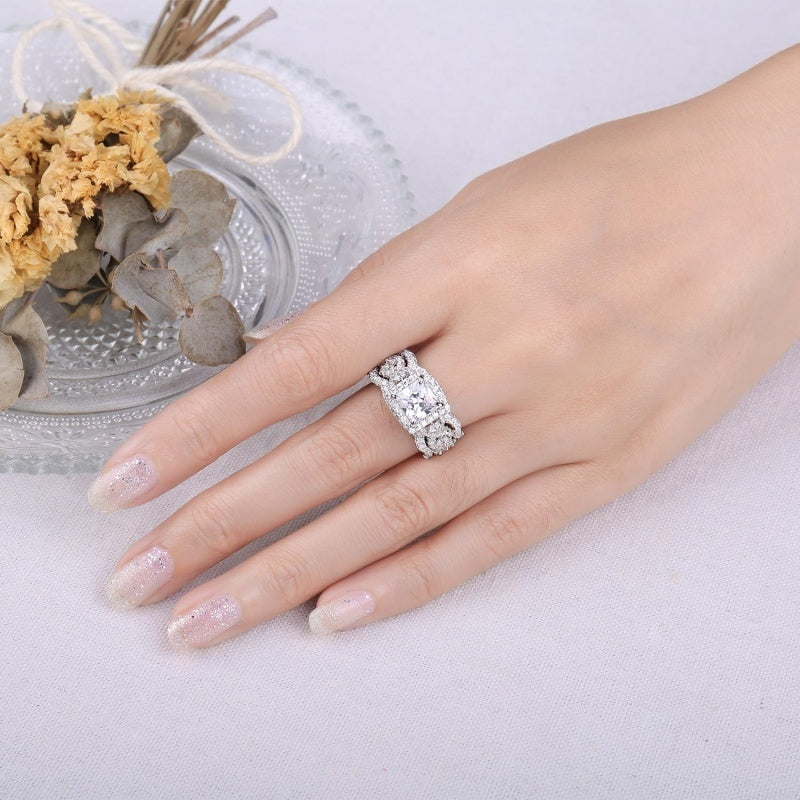 14K Gold Plated  1.5CT  Princess Cubic Zirconia Infinity Twist Engagement Rings  Anniversary Wedding Band Bridal Sets